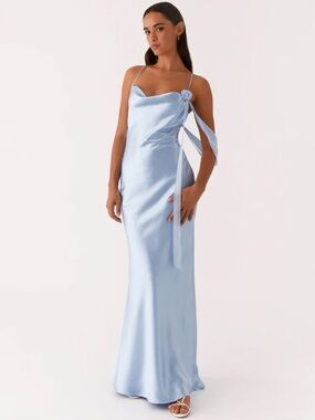 Peppermayo Exclusive Too Sweet Satin Maxi Dress Light Blue NWT Size 8